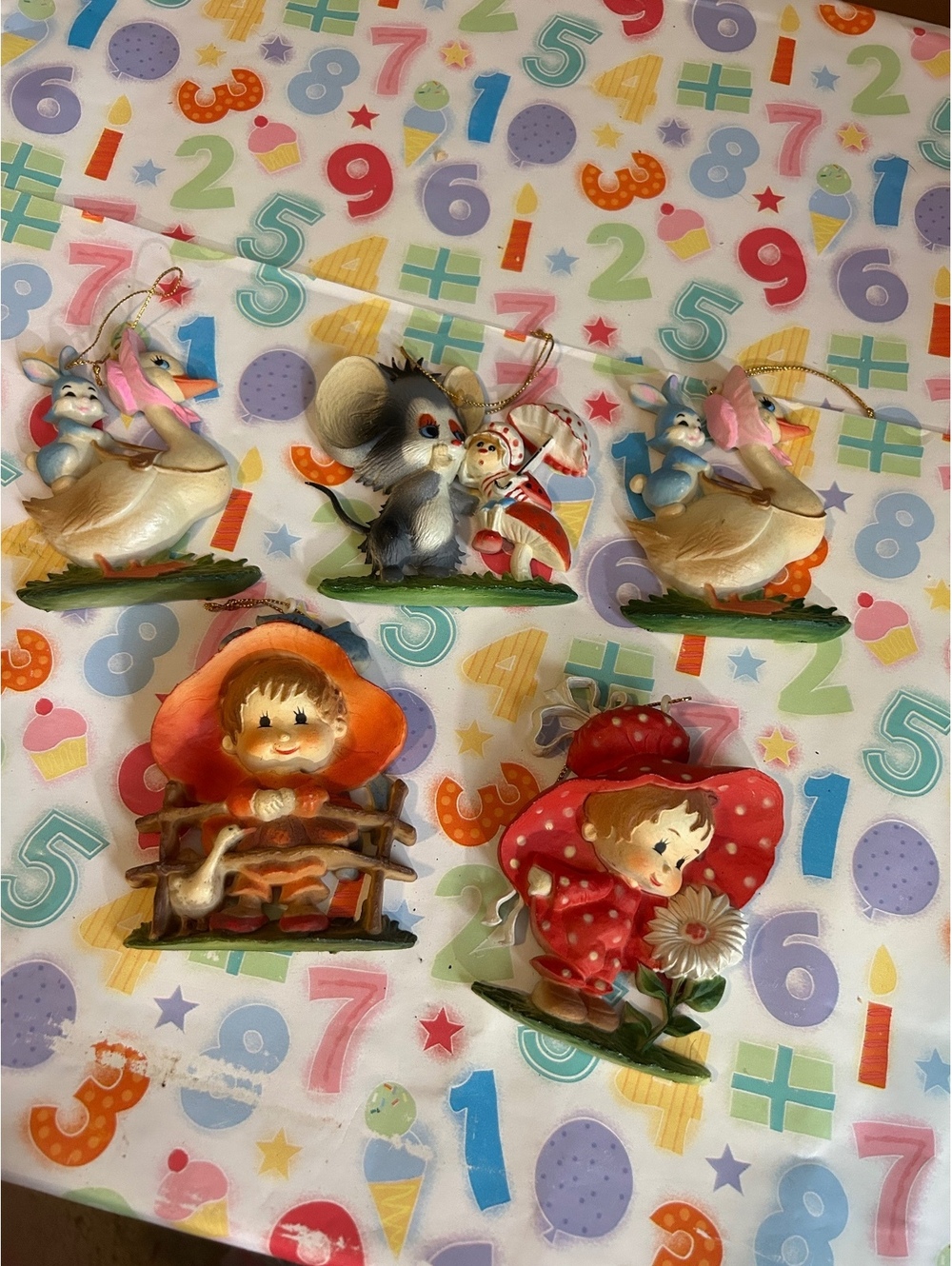 Set of 5 vintage plastic ornaments